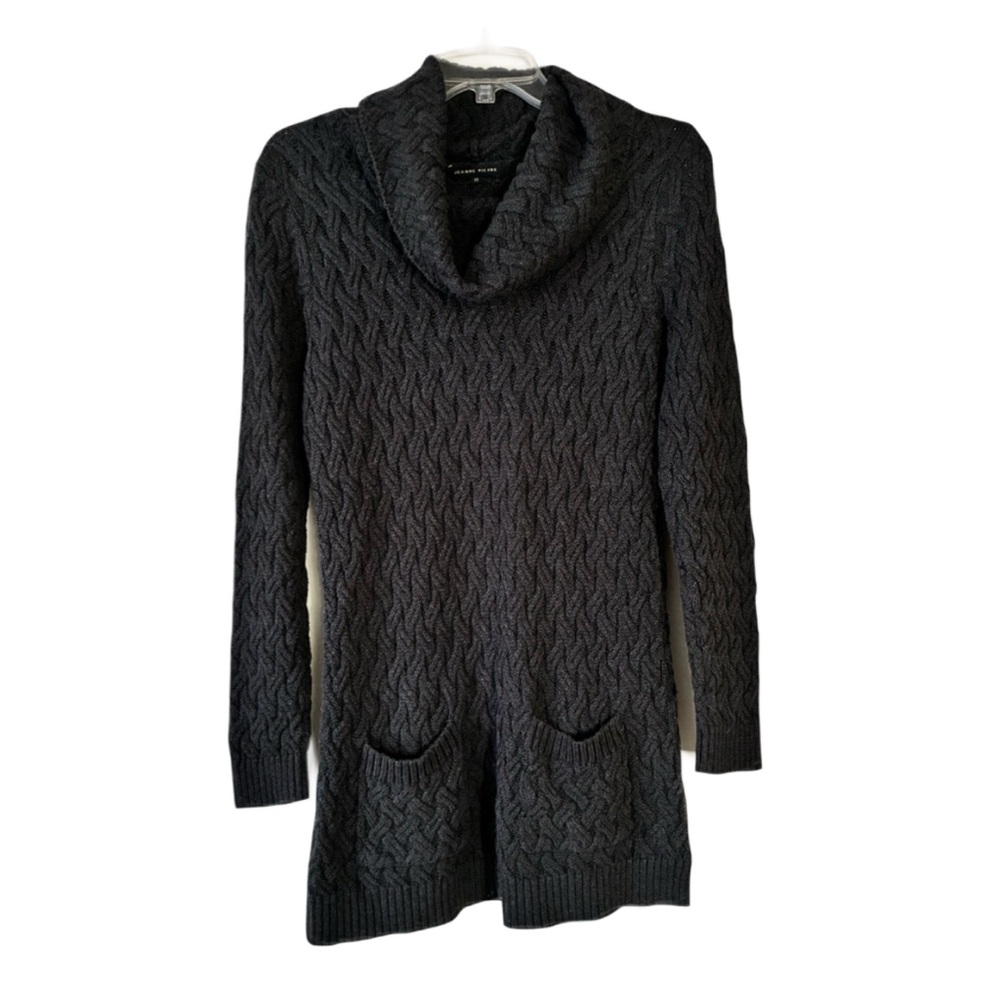 Jeanne Pierre Sweater Dress/Tunic, Sz. M, Charcoal Gray, Cowl Neck, Pockets